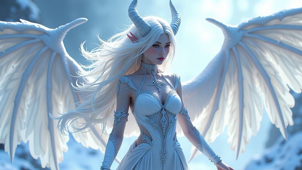 Icy Female Demon Summons Winter Storm in 3D Anime Art