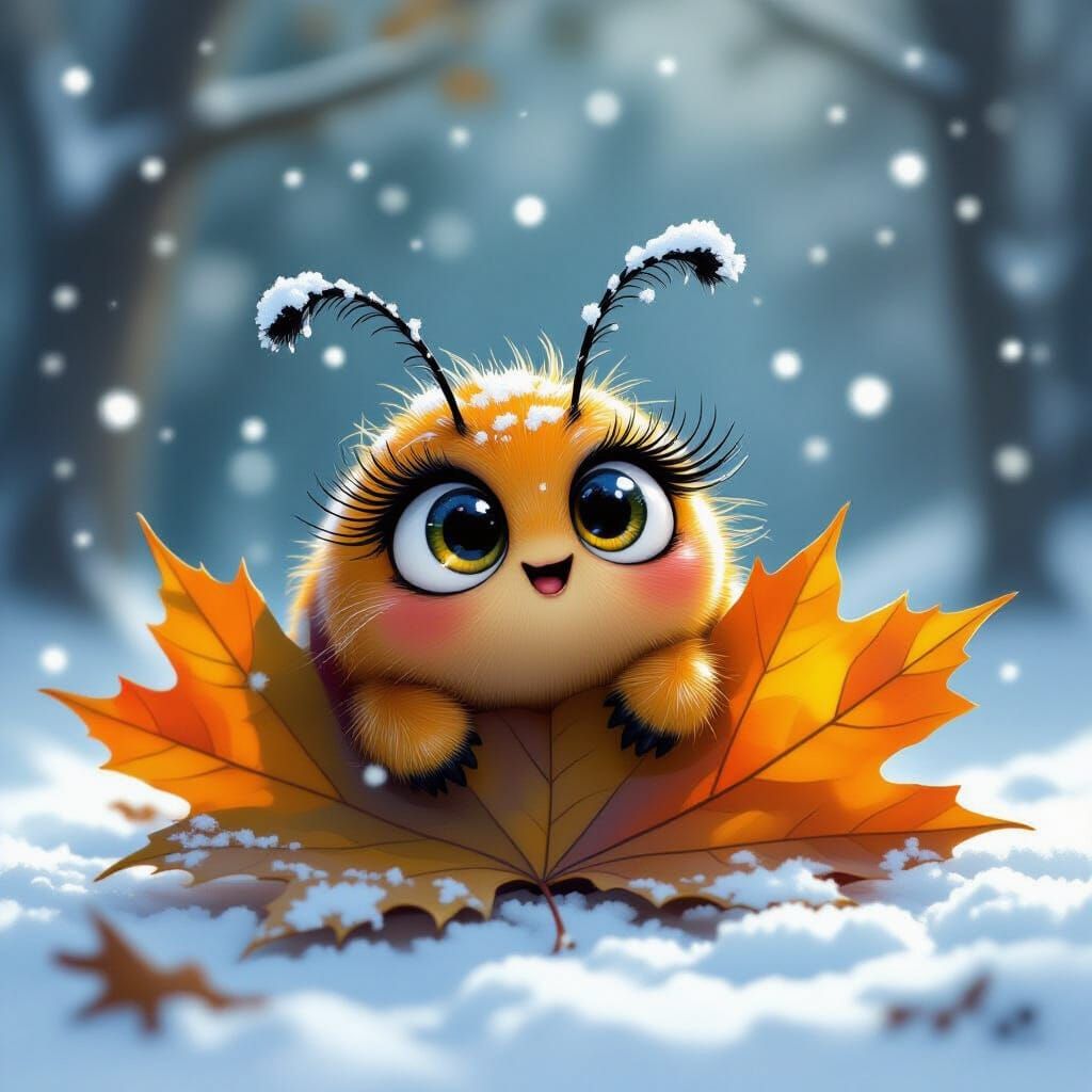 Caterpillar in Winter Scene, Dark Fantasy Style