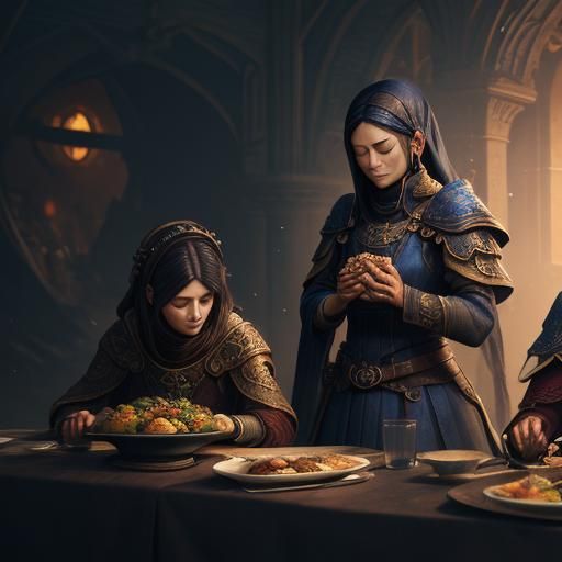 Grateful Woman Praying: Detailed Matte Painting