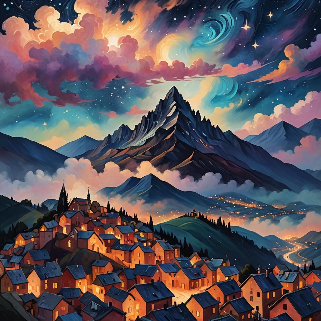 Starry Night Sky in Surrealist Digital Art Style