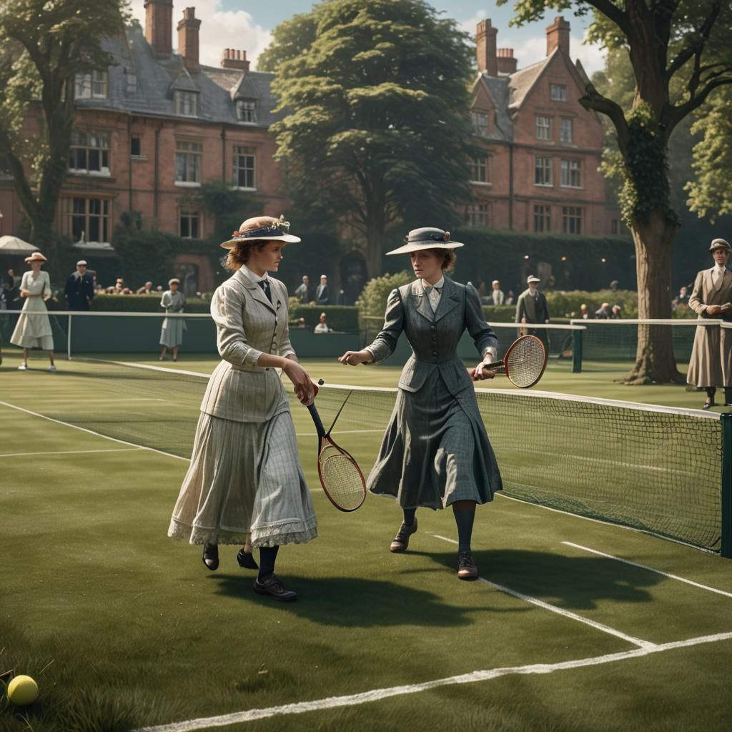 Edwardian Ladies Play Tennis, Detailed Matte Painting