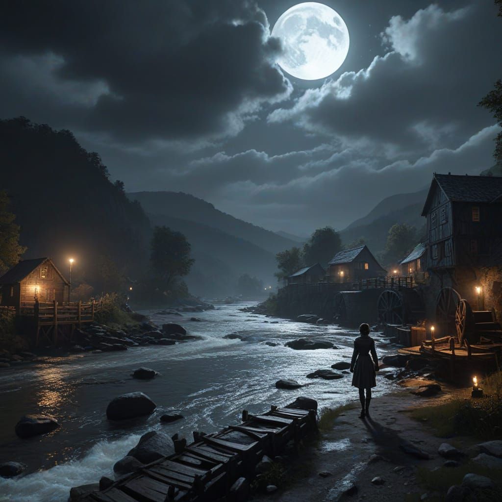 Stormy River at Night: Photorealistic Fantasy Art