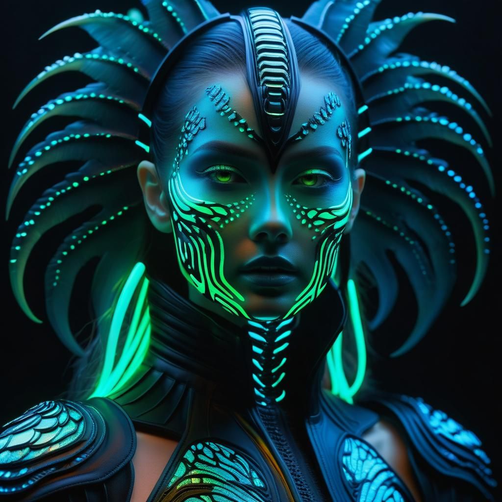 Bioluminescent Neon Horror with Iridescent Scales