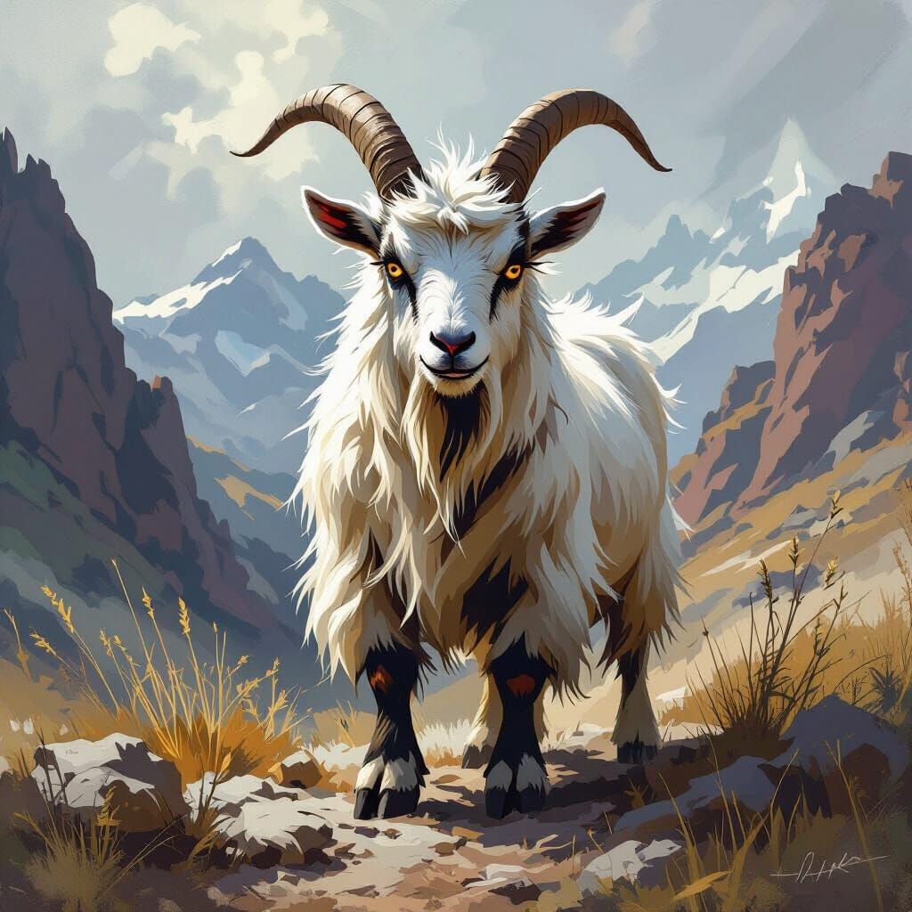 Angry Goat in Rugged Landscape: Dramatic Art