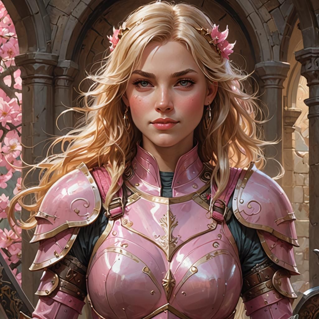 Bimbo Fantasy Warrior in Pink Plate Armor