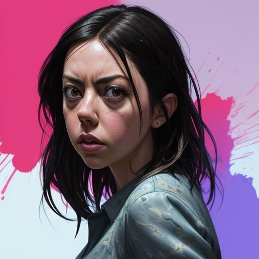 Aubrey Plaza Hyperrealistic Splash Art Portrait