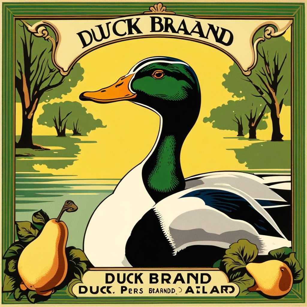 Art Deco Duck Brand Pear Crate Label