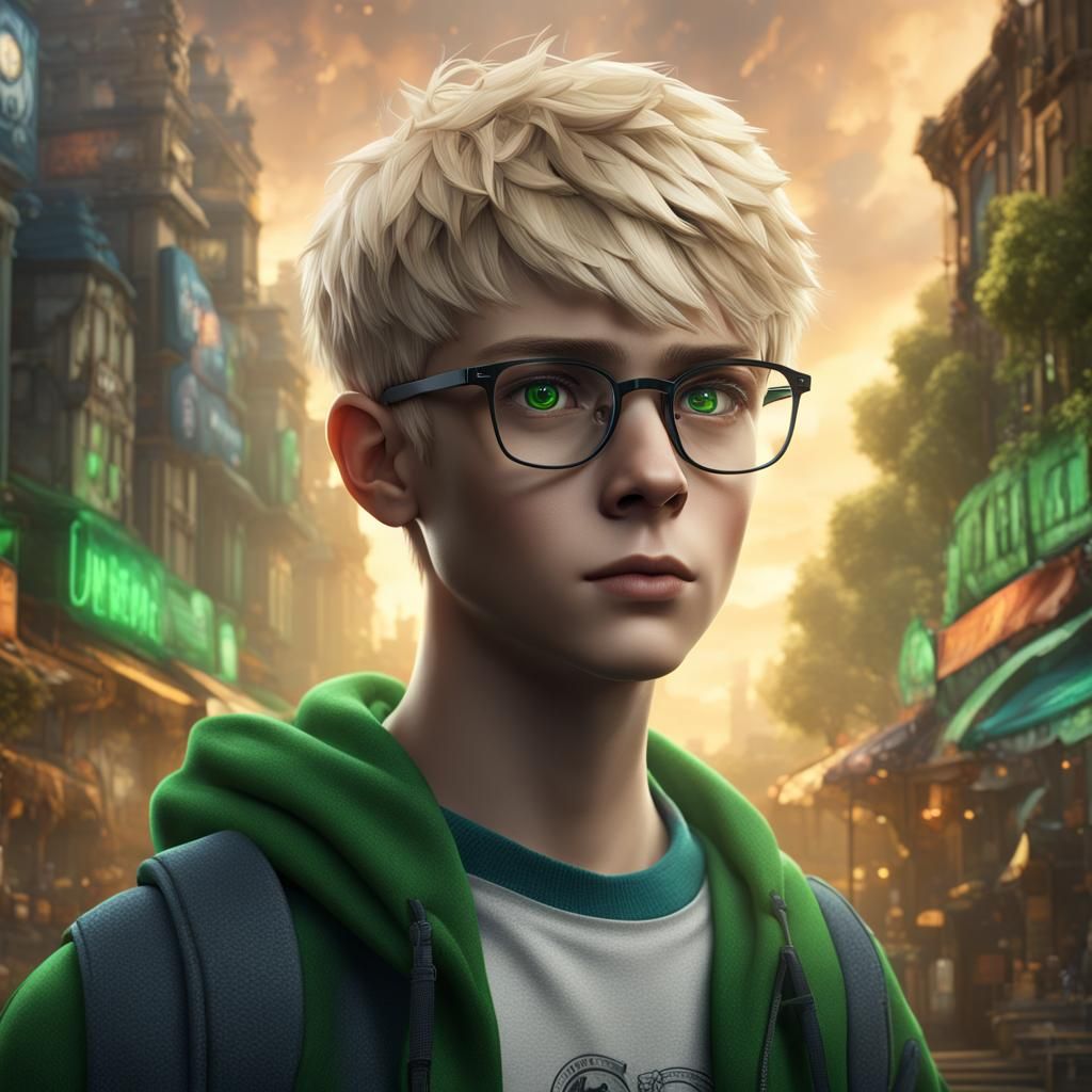 Blond Teenager Boy Portrait in Detailed Matte Style