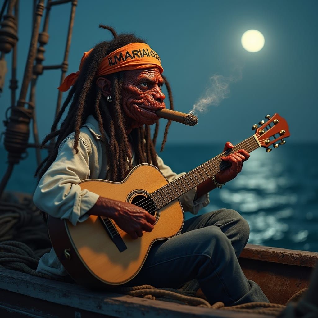Soulful Lobster Serenades Under Moonlit Sailboat