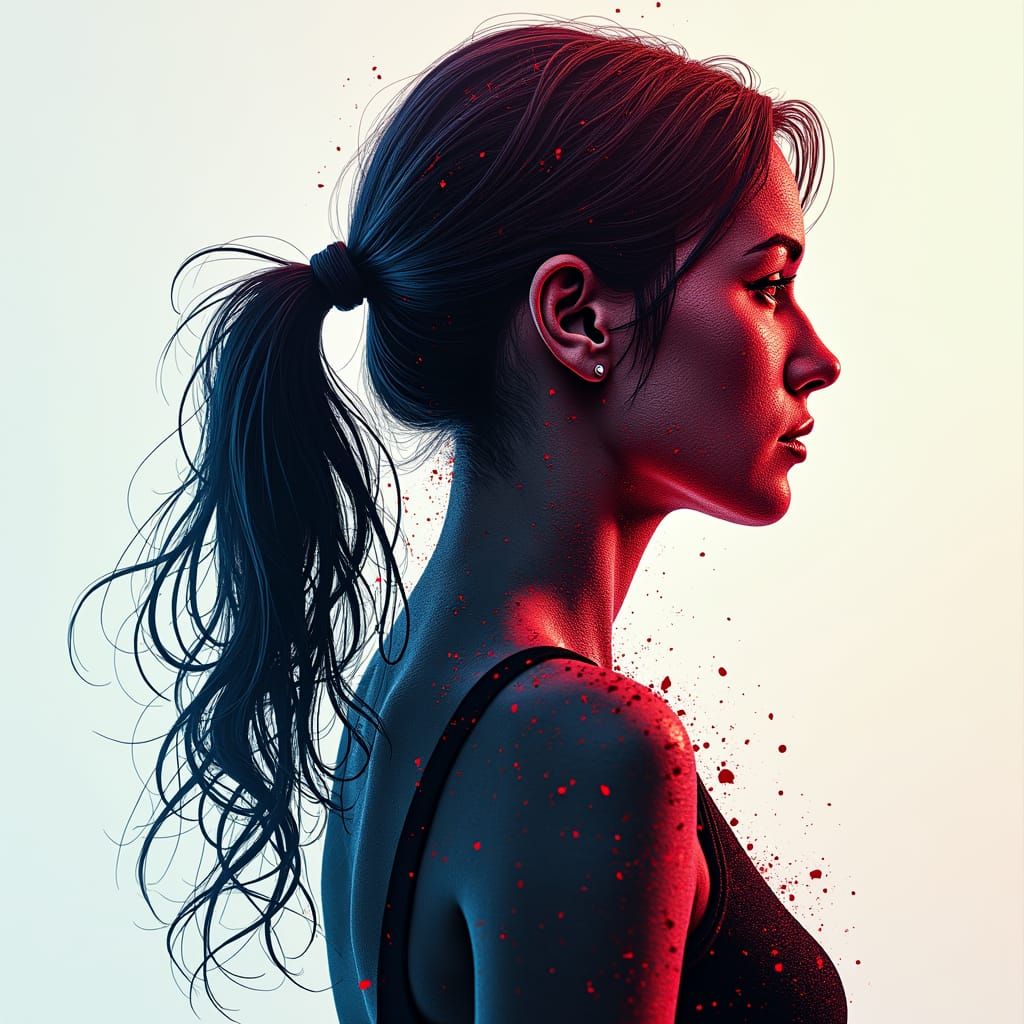 Fingerprint Woman Silhouette in Colored Sketch Style