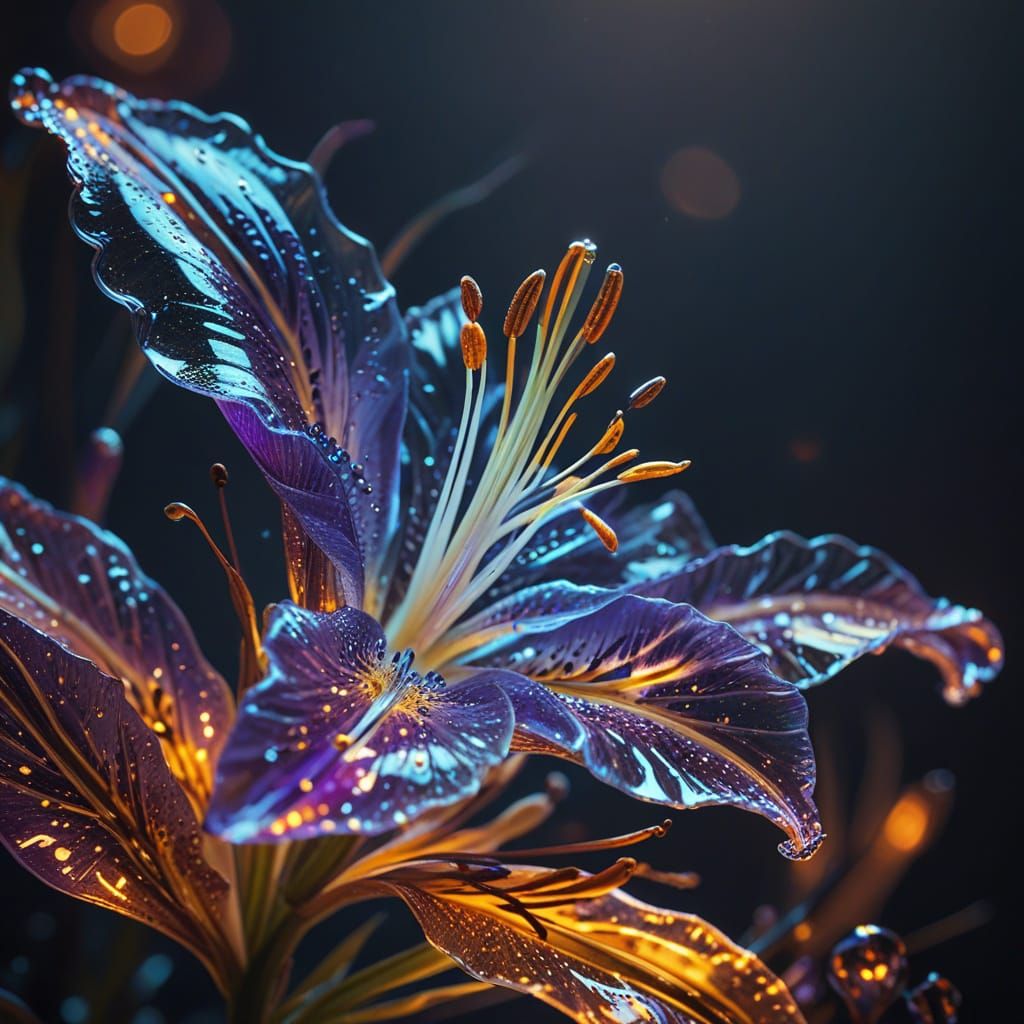 Glass Tiger-Lily Flower with Inner Glow