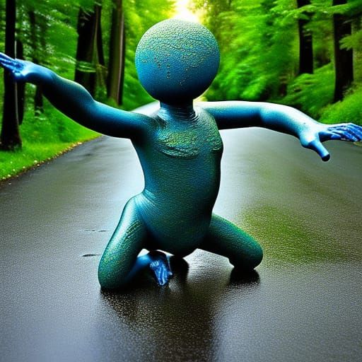 Blue and Green Alien Woman Dancing