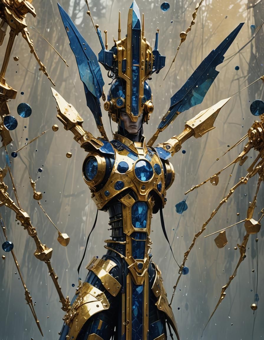 Golden Armored Mercenary with Sapphire Scepter, Fairycore St...