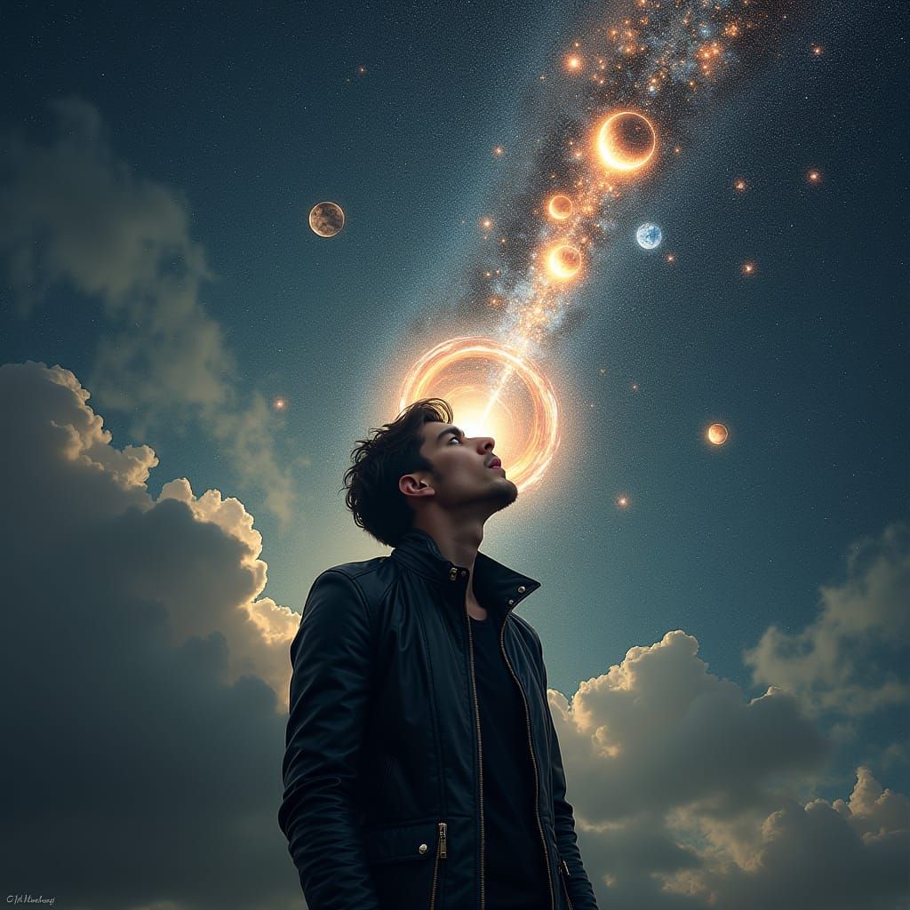 Surreal Galaxy Vortex Being Pulled Into Mouth