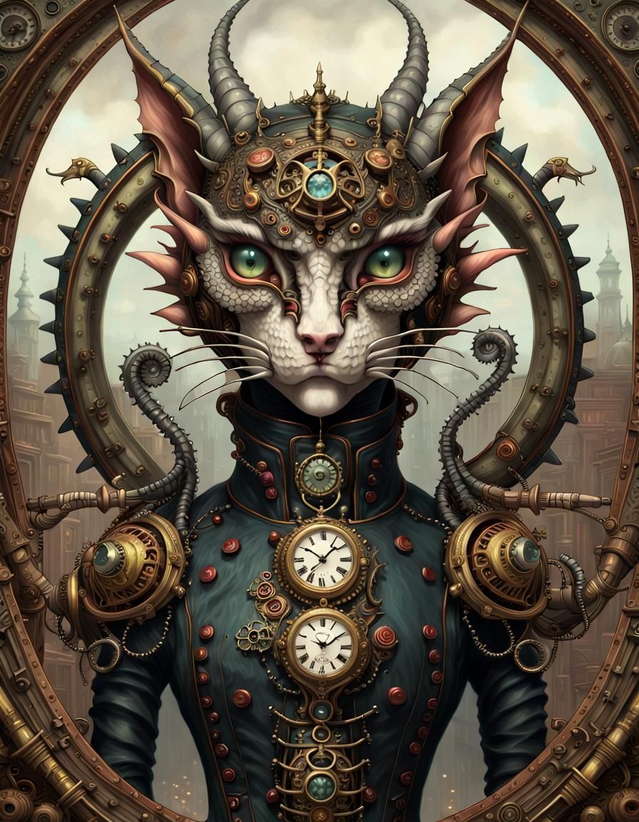 Ornate Steampunk Dragon in Dark Fantasy Style