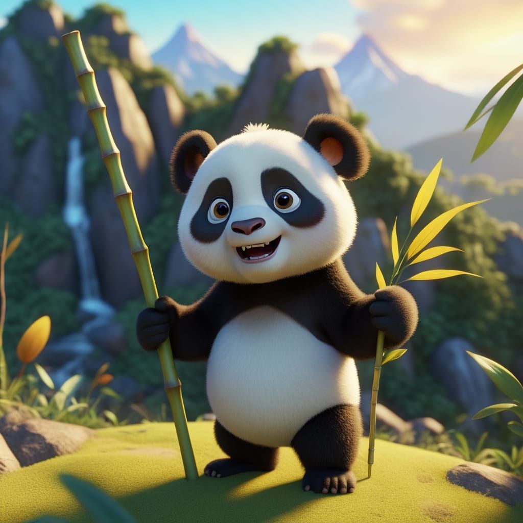 Pixar-Style Panda Explorer in Vibrant Jungle Landscape