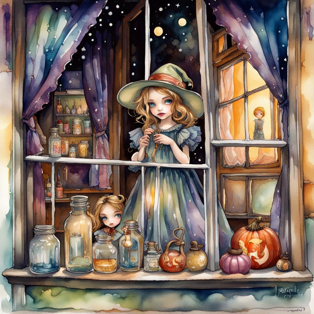 Toy Shop Window for Young Witches: Fairytale Illustration