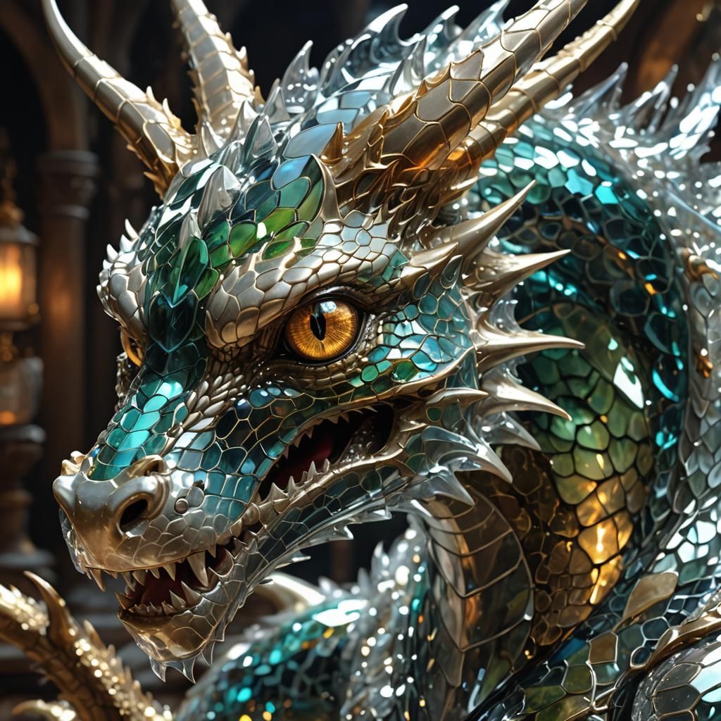 Glass Dragon Portrait with Hyperdetailed Eyes