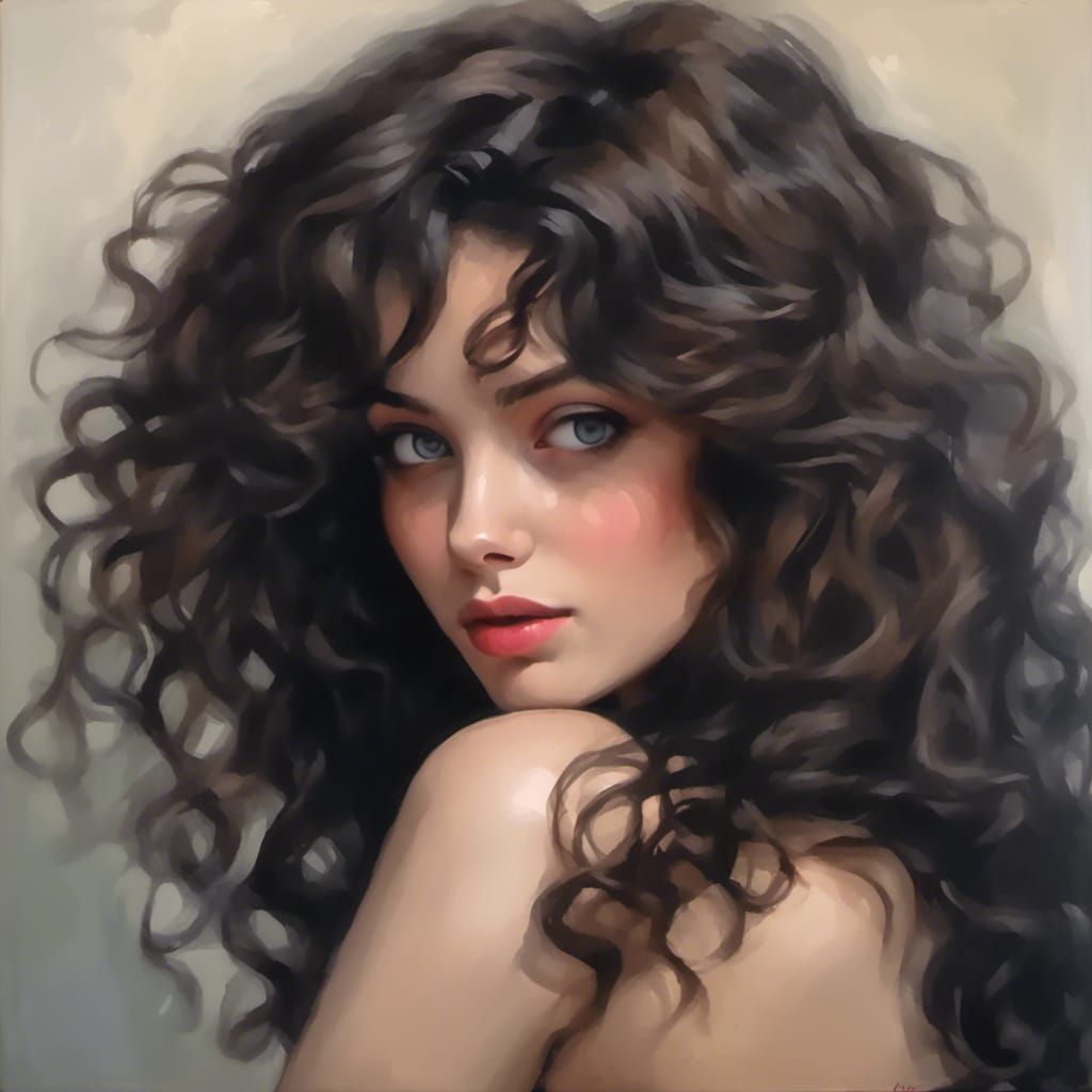 Portrait of Woman with Dark Curly Hair