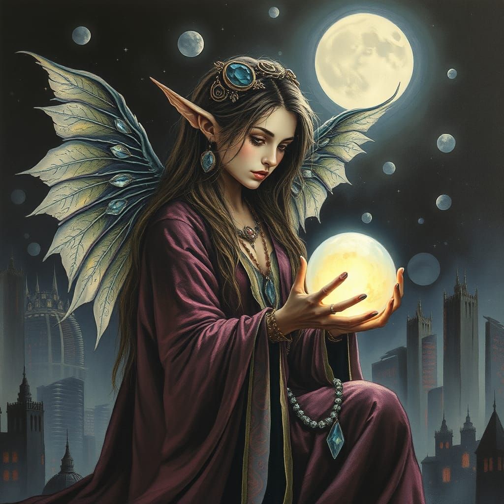 Mystical Elf Gypsy with Crystal Ball