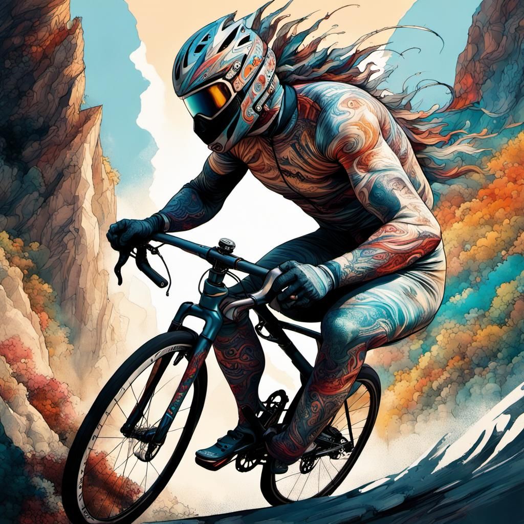 Dynamic Cyclist in Shark Skinsuit: Detailed Digital Art