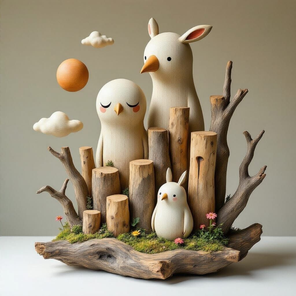 Fantastical Driftwood Forest Creatures Sculpture