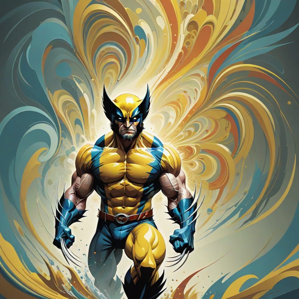 Wolverine Abstract Fractal Art with Vibrant Gouache Swirls