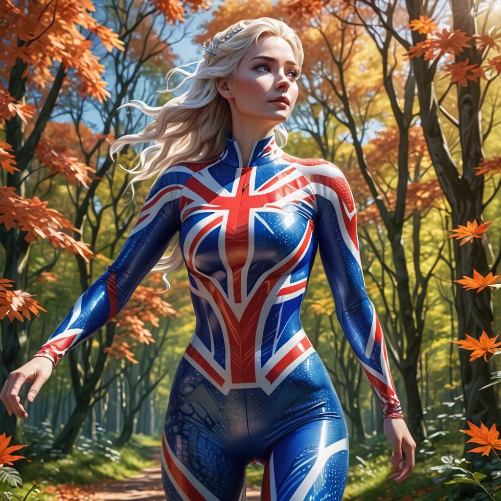 Frozen Girl in British Flag Catsuit
