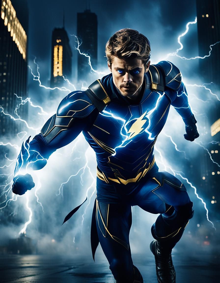 Heroic Superhero in Chicago Dawn, Comic Book Style