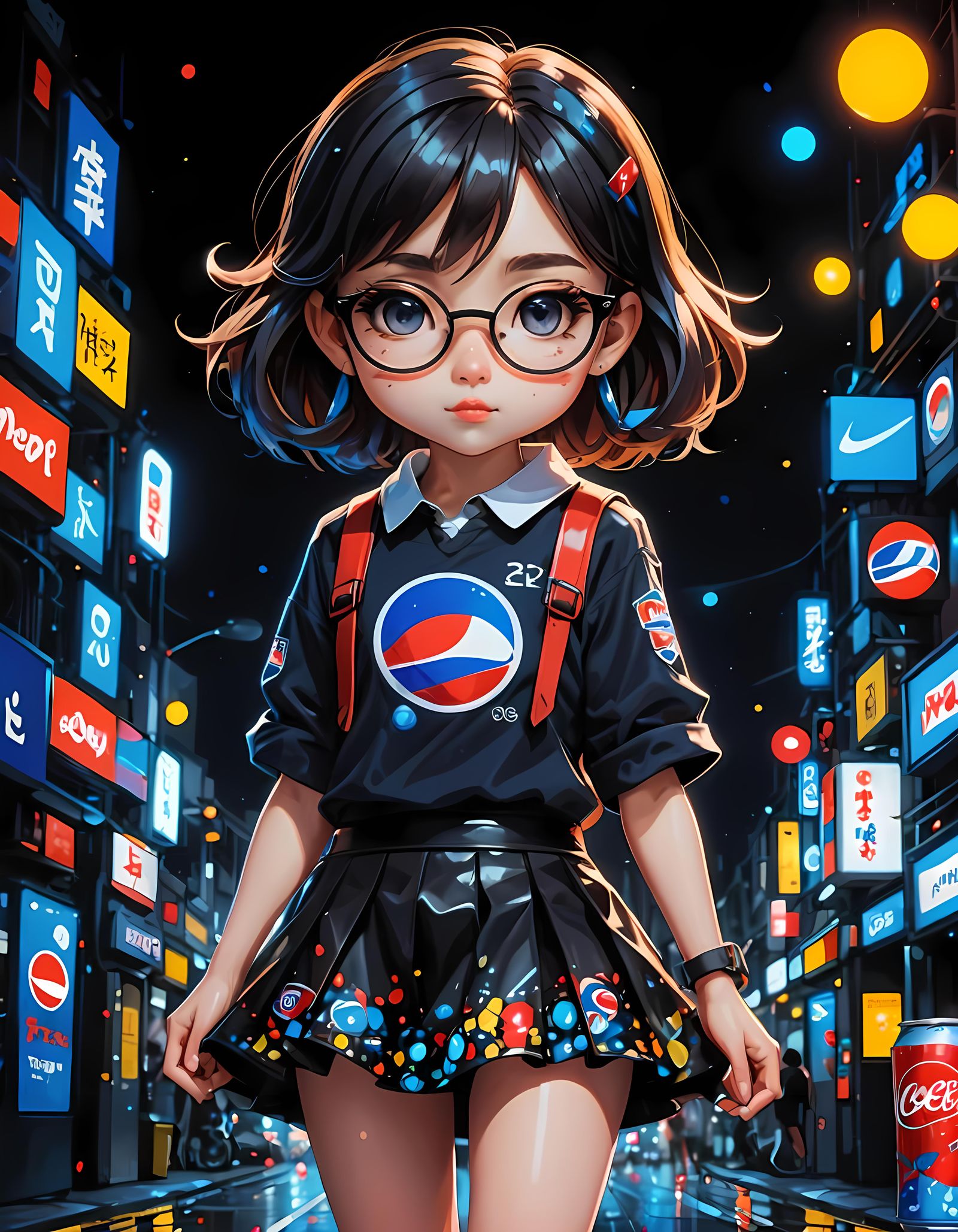 Cute Anime Pepsi Girl in Oil Painting Style