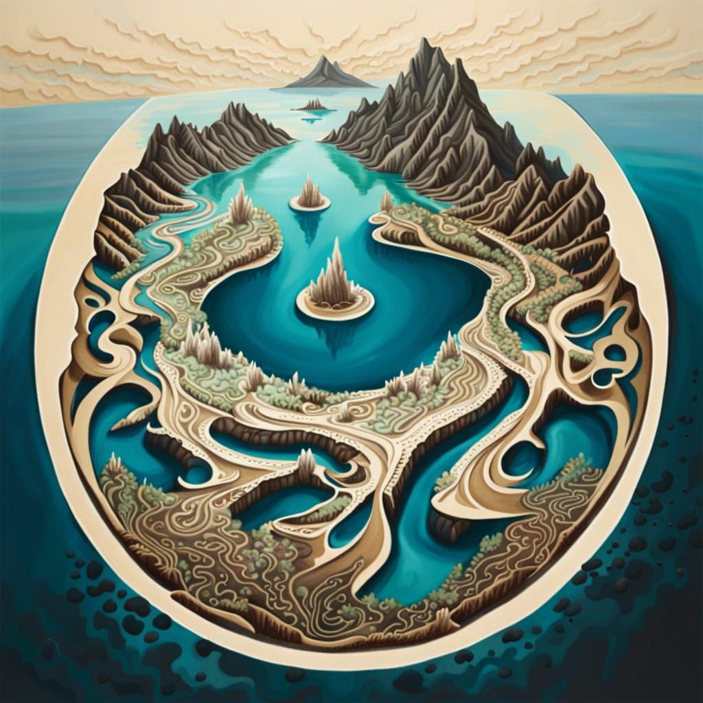 Atoll and Submerged Caldera in Anamorphic Art