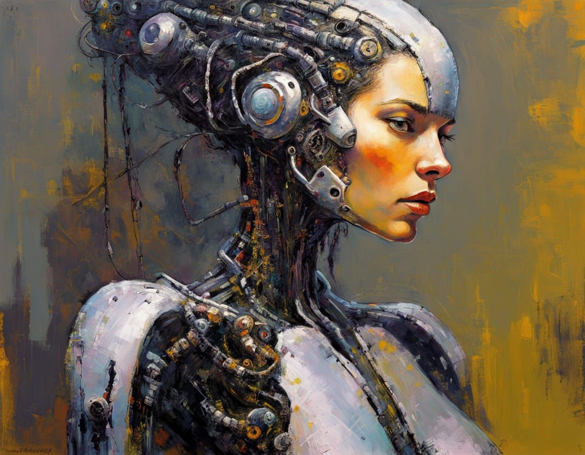 Cyborg Maiden Portrait in Giger Style