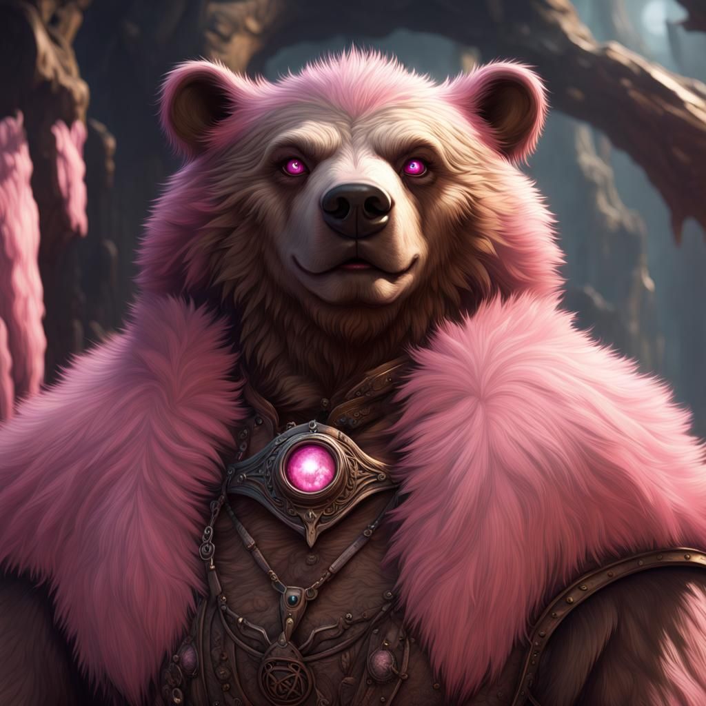 Fantasy Bear Character with Pink Eyes