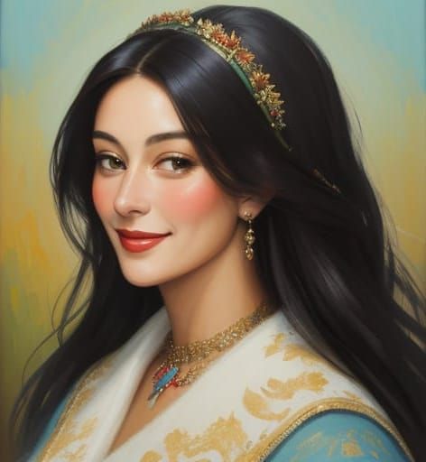 Gouache Portrait of a Smiling Woman