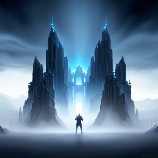 Angry Silhouette in Blue Light: Fantasy Concept Art