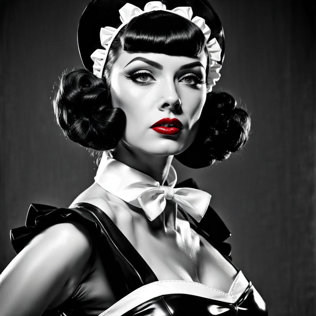 Elegant French Maid Portrait in Noir Style
