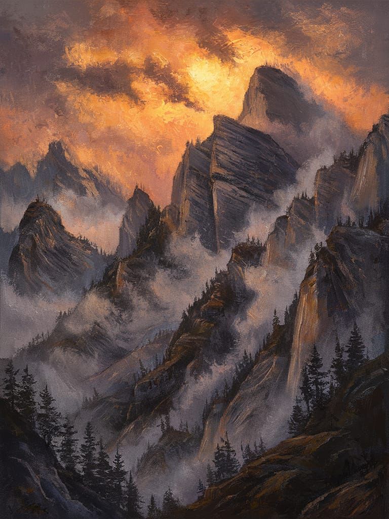 Ethereal Mountain Landscape in the Style of Impressionism