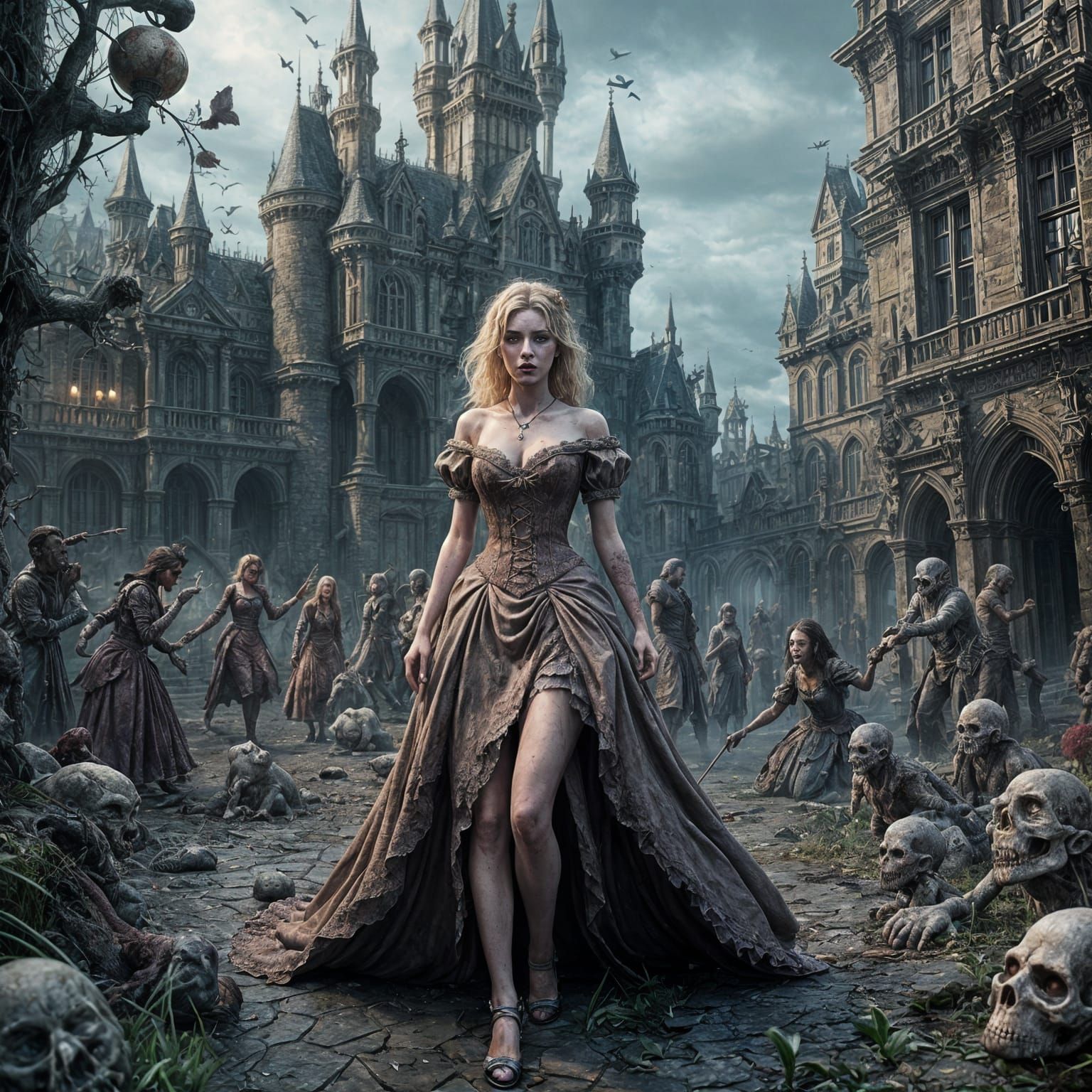 Ethereal Fantasy Zombie Cinderella in Vibrant Matte Painting