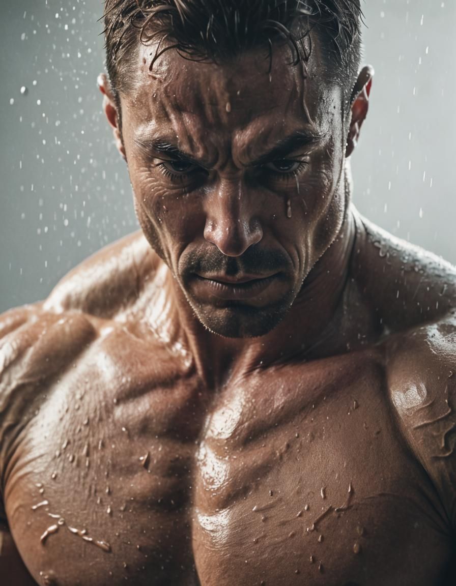 Muscular Bodybuilder in Intense Workout