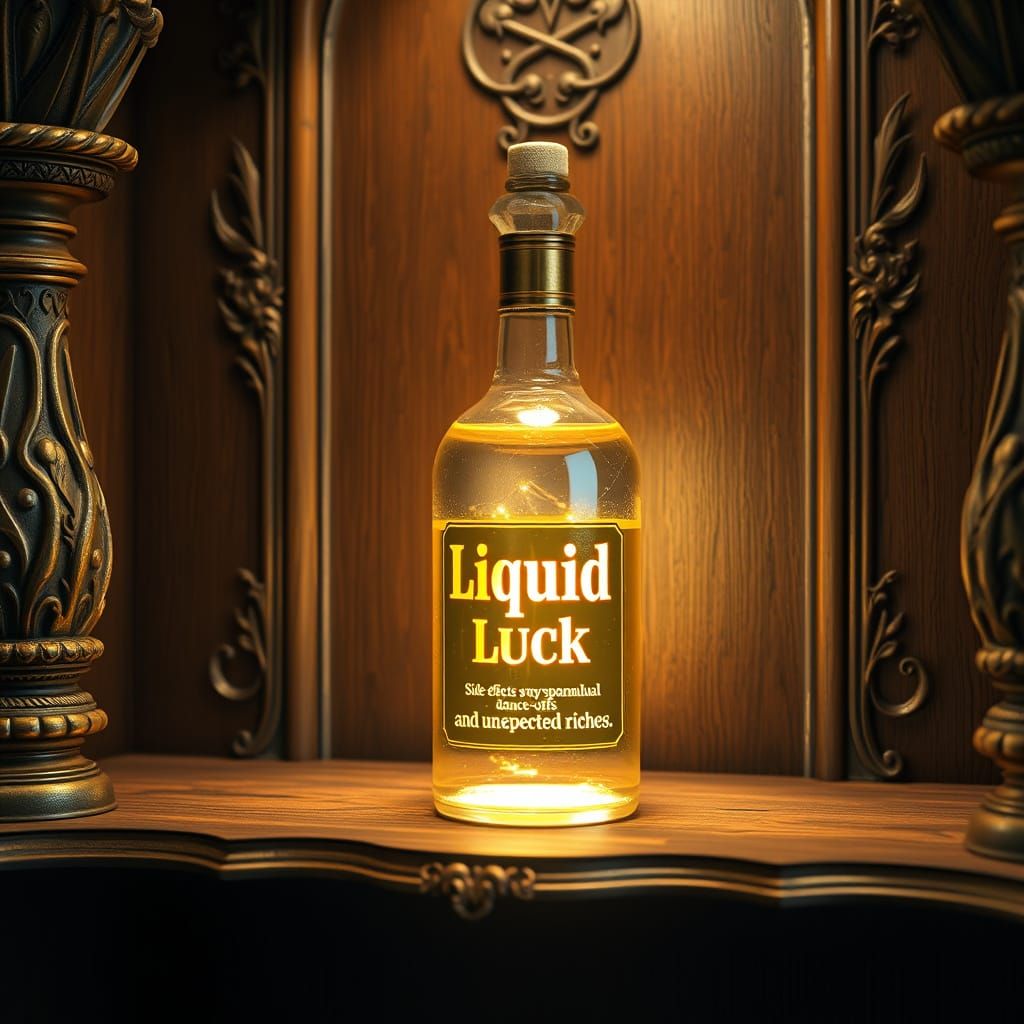 Magical Potion with Shimmering Label and Golden Bottle