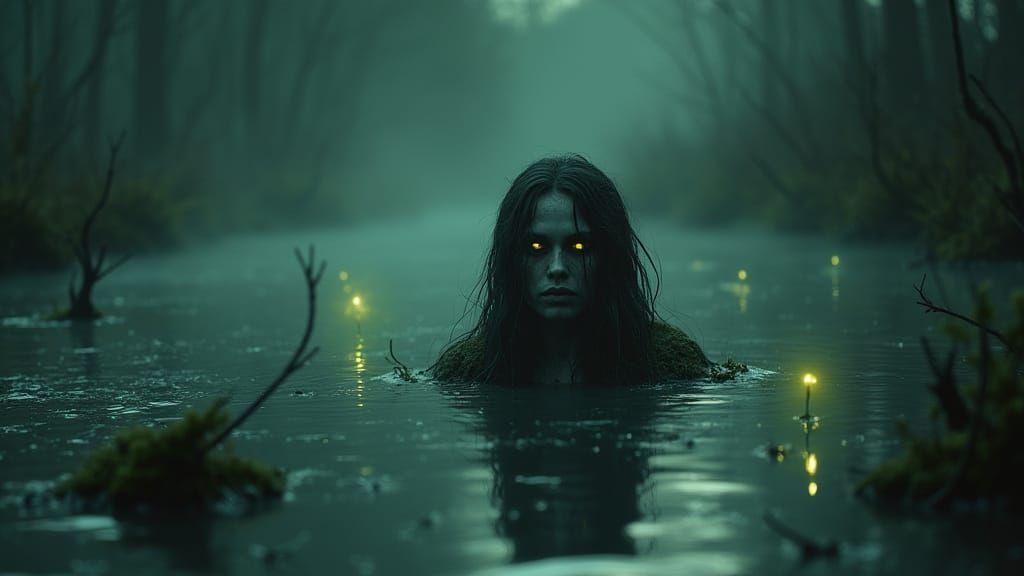 Haunting Celtic Swamp Hag Emerges in Twilight Mist