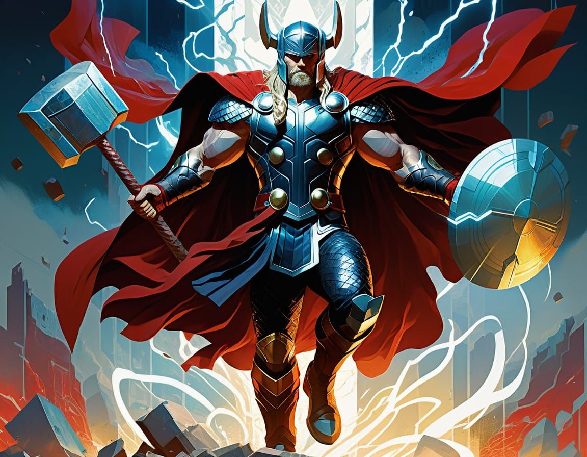 Thor, God of Thunder, in Regal Cyberpunk Armor