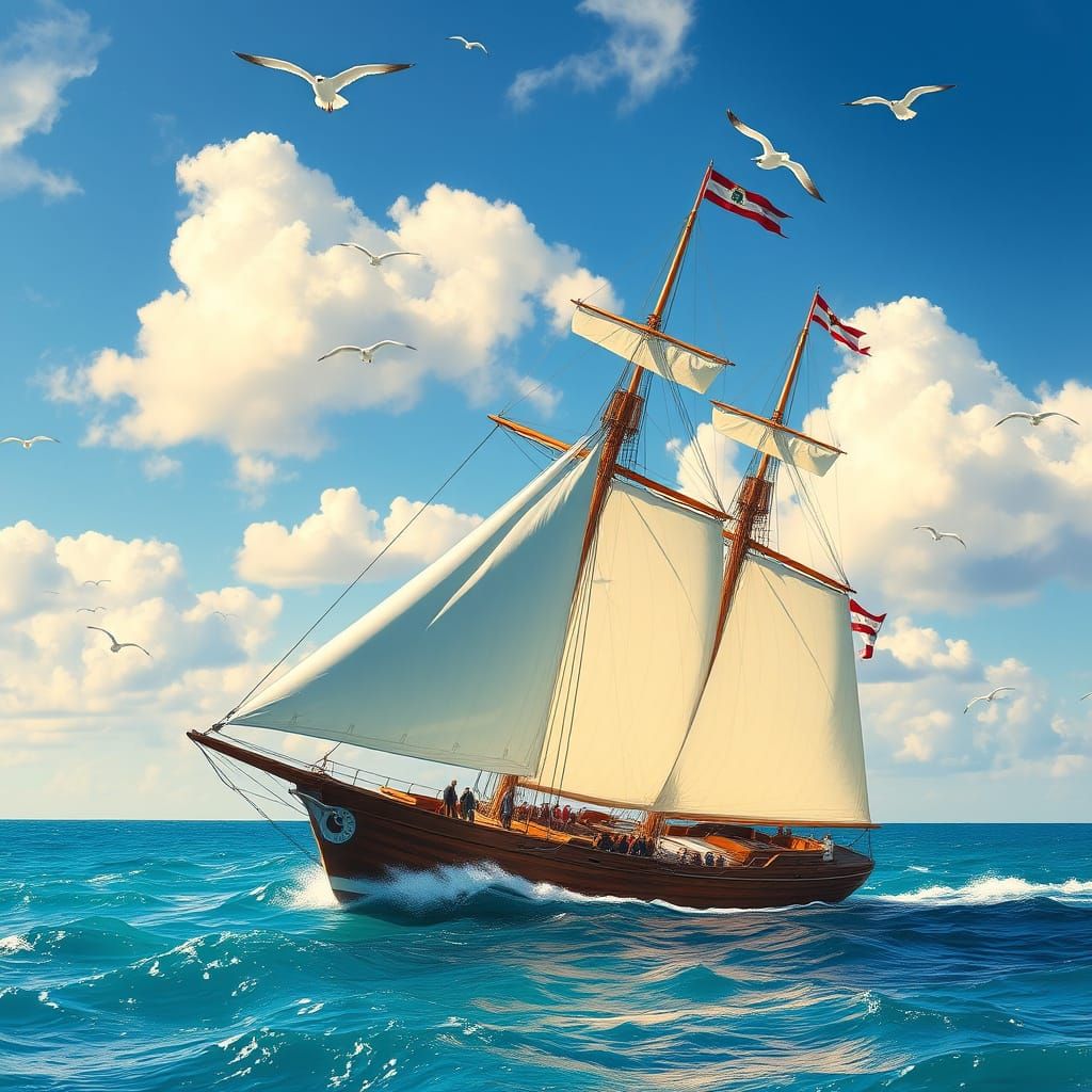Majestic Sailing Vessel in Romantic Maritime Style