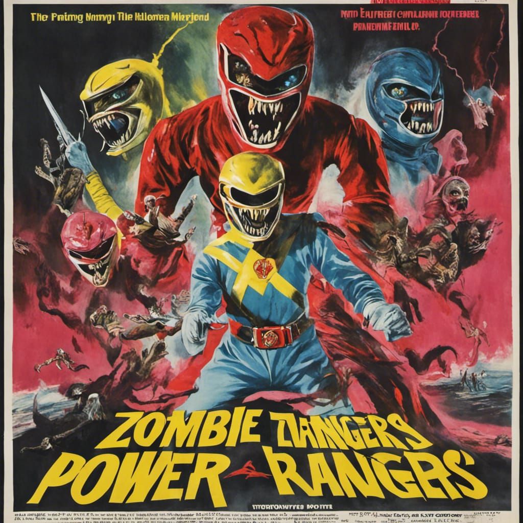 Zombie Power Rangers: 1960s Horror Movie Poster