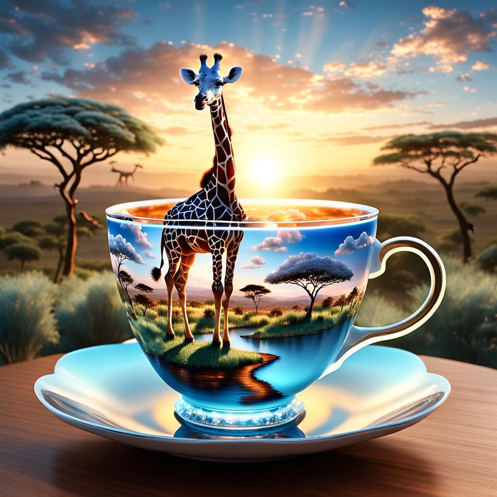 Glowing Safari Tea Cup in Sunrise Landscape