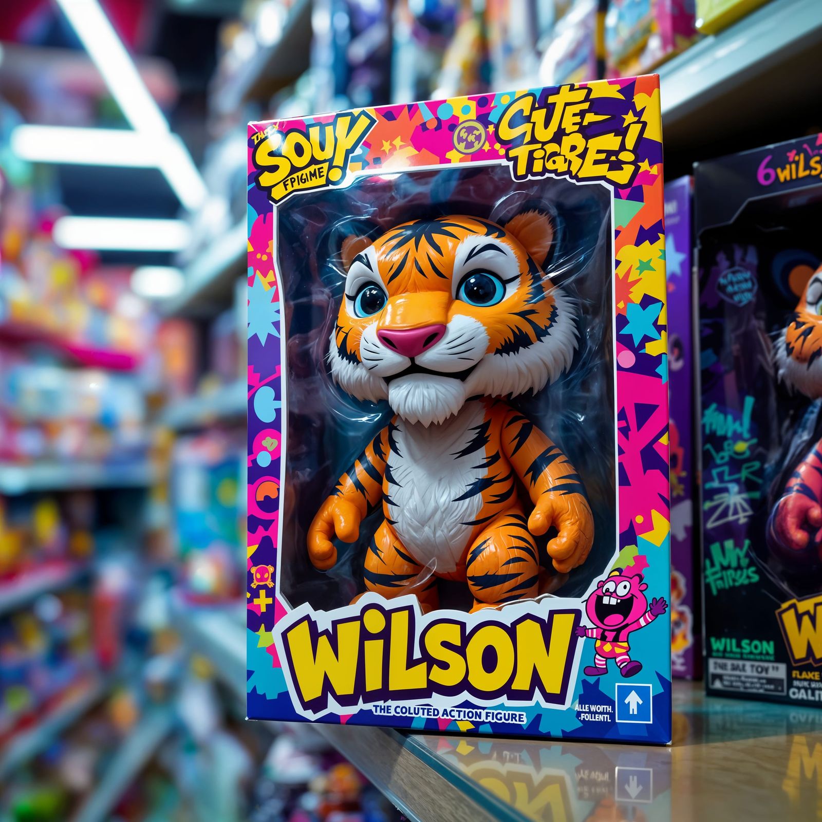 Colorful Collectible Action Figure Box on a Vibrant Store Sh...