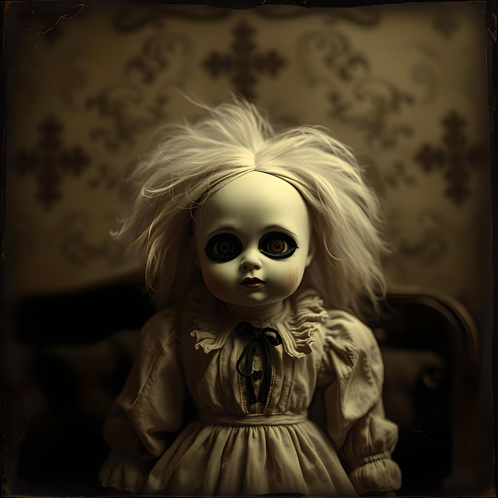Creepy Porcelain Doll in Sepia Photo Style