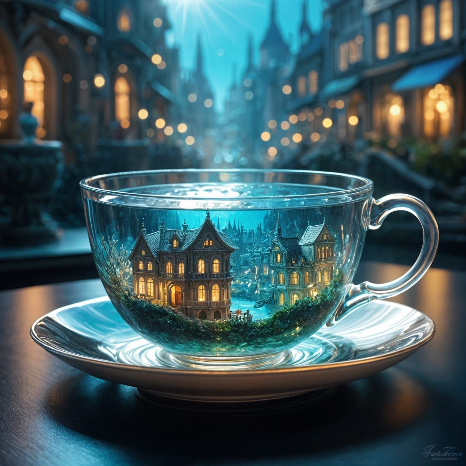 Underwater City with Mermaids in Teacup