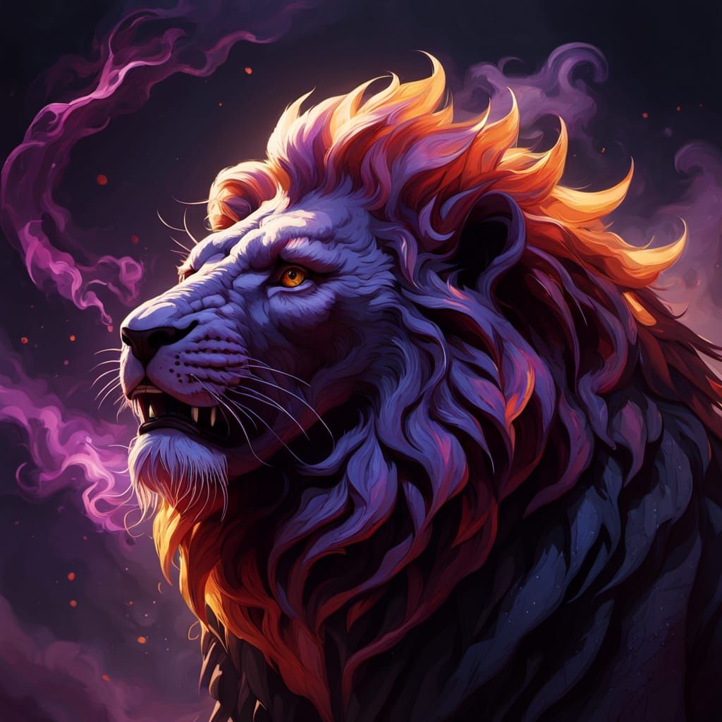 Dark Spirit Lion in Majestic, Vibrant Hues