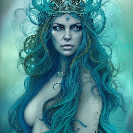 Intricate Sea Queen in Blue and Teal Hues